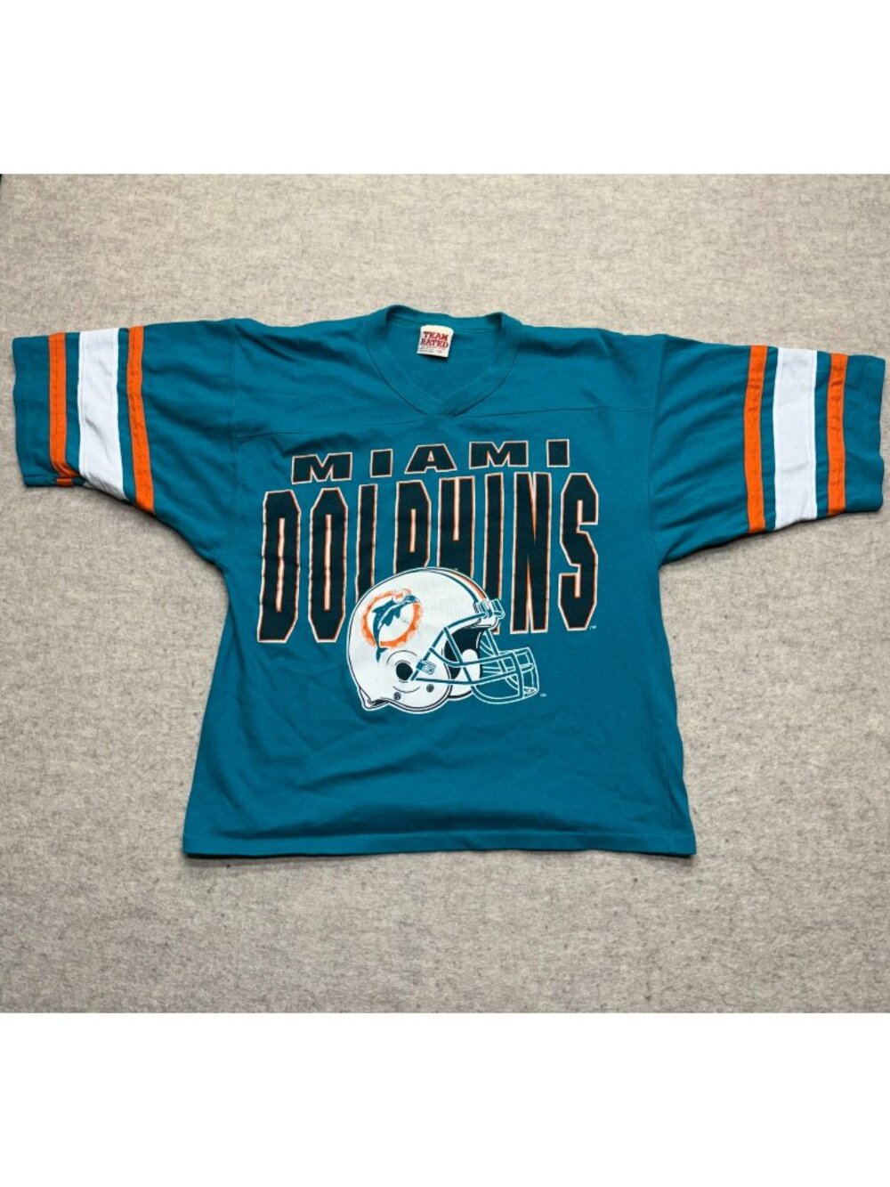 Vintage Miami Dolphins NFL T-shirt Team Rated Made USA Oversized V-neck Cropped
